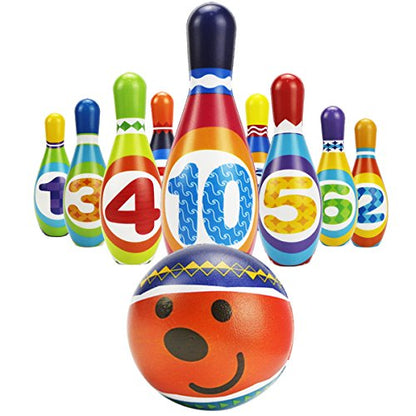 iPlay, iLearn Kids Bowling Toys Set, Toddler Indoor Outdoor Activity Play Game, Soft 10 Foam Pins & Two Balls Playset, Educational, Birthday Party Gift for 18 24 Months, 2 3 Year Old Children Boy Girl