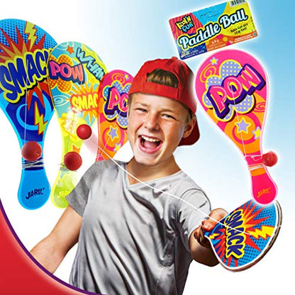 Kool N' Fun Plastic Paddle Ball w/ String Attached (1 Paddle) by JARU. Classic Retro Toys for Kids & Adults, Boy & Girl. Indoor Game and Outdoor Set Toys. Party Favors Birthday Easter Prizes 1994-1