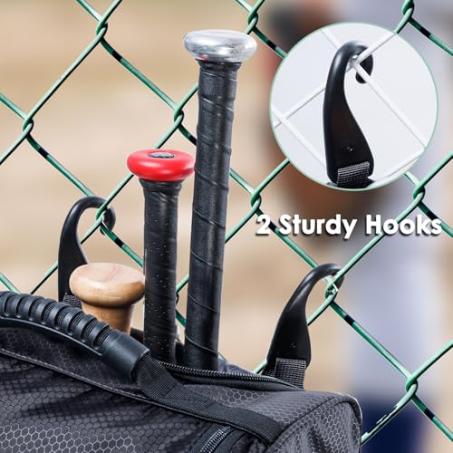 Rolling Baseball Bag With Wheels, Seperate Shoe Compartment and Fence Hook - Large Softball Bag for T-Ball - Team Equipment Duffle Bag - Catcher Gear Bag for Boys 8-12, Youth, Adults - color: Black