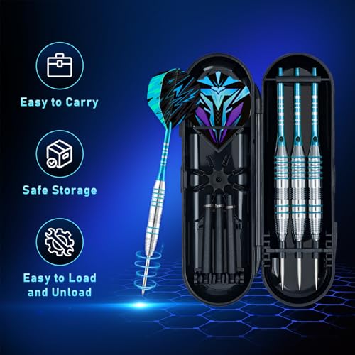 XAWU 3 Pack Steel Tip Darts Set Professional Darts 22g, 24g with 9 Dart Flights 3 Aluminum Shafts 3 Spare Shafts 1 Dart Sharpener 12 Rubber O-Rings Flight Protector and Darts Case - color: 24g Moonlight Blue