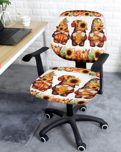 Savannan Office Chair Cover, Farm Autumn Pumpkins Gnomes Protective Stretch Elastic Universal Cover for Desk Task Chair,Computer Rotating Chair 1 Pcs Maple Leaf Dwarf