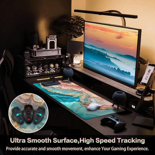 Canjoy Gaming Mouse Pad, 31.5x15.7inch Large Extended Mousepad Big Computer Desk Mat for Keyboard and Mouse Full Desk Mouse Mat with Non-Slip & Rubber Base - color: Pink&Blue Marble