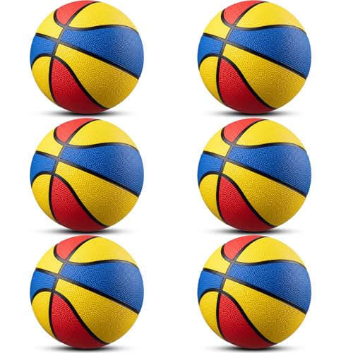 Vinsot 6 Pack Mini Rubber Basketballs 7 Inch, Size 3 Pool Basketball for Mini Hoop Bulk Small Basket Balls for Indoor Outdoor Party Favors Arcade Games (Red, Yellow, Blue) - color: Red, Yellow, Blue