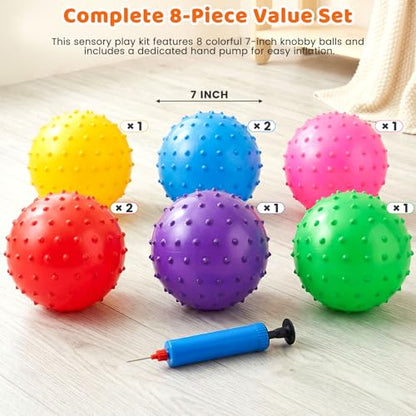 LOVEINUSA 8PCS Bounce Balls with Pump, 7 inch Spiky Massage Sensory Balls for Kids Party Favors