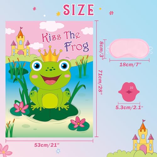 WERNNSAI Valentines Party Game - Pin The Kiss On The Frog Valentines Day Party Games Valentine Frog Pin Game for Classroom Family School Activities 21'' x 28" Poster with 24 PCS Stickers - style: Frog