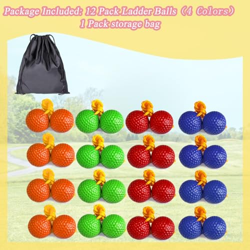 12 Pack Ladder Balls Ladder Toss Balls Replacement with Storage Bag for Toss Match (‎Red Blue Green Orange)