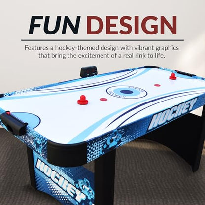 Hathaway Enforcer 5.5 Ft Air Hockey Table for Family Game Room - with LED Scoring, High-Output Blower, Manual Backup, Strikers & Pucks - Blue and White Finish