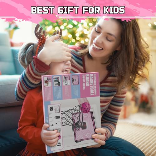 Basketball Hoop Indoor Kids Girls Pink - Mini Over The Door Basketball Hoops with Electronic Scoreboard Toys & 3 Balls, Unicorn Birthday Gifts Age 5 6 7 8 9 10 11 12 Year Old Girls