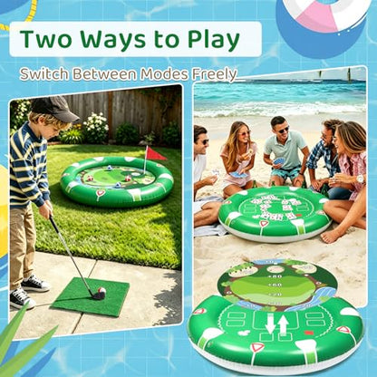 2 in 1 Kids Inflatable Golf Pool Set with Floating Poker Table Pool Game | Golf Water Chipping Game & Card Games, Summer Outdoor Golf Toys Gift for Boys Girls Teen Adults Family Yard Swimming Party