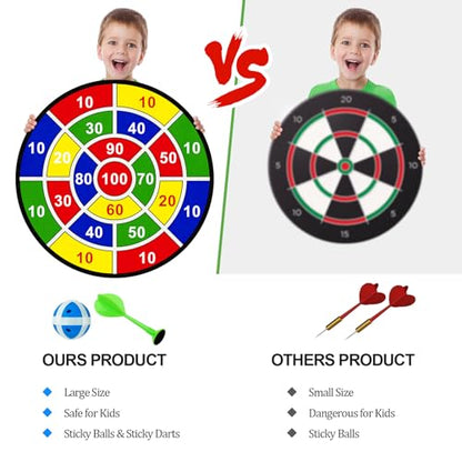 Large Dart Board Toys for Kids - 29'' Sticky Board with 12 Sticky Balls 4 Darts Indoor Outdoor Party Games Toys Easter Basket Stuffers Birthday Gifts for 3 4 5 6 7 8 9 10 11 12 Years Old Boys Girls