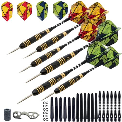 6pc Steel Tip Darts Set - Professional Darts for Dartboard - Includes Barrels + Plastic/Aluminum Shafts + O'Rings + Flights + Sharpener + Wrench - color: 22g-GMC G-10419