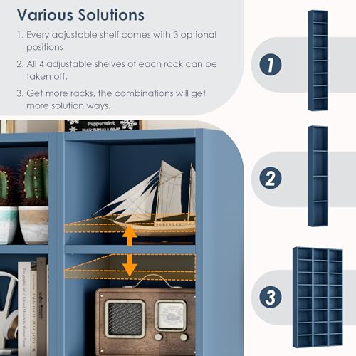 FOTOSOK 8-Tier Media Tower Rack, 11.6 X 9.3 X 70.9 Inches CD DVD Slim Storage Cabinet with Adjustable Shelves, Tall Narrow Bookcase Display Bookshelf for Home Office, Blue - color: Blue