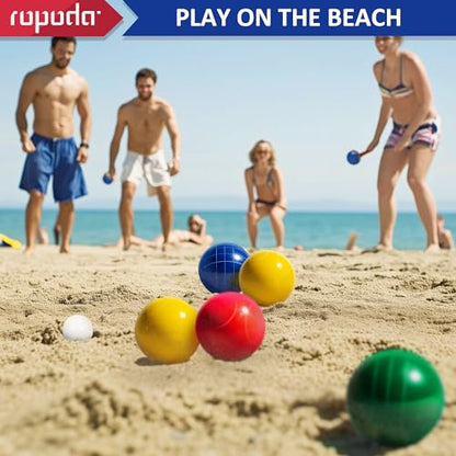 ropoda 100mm Bocce Ball Set Regulation Size and Weight with 8 Resin Bocce Balls, 50 mm Pallino, Carrying Bag, Measuring Rope, Backyard/Lawn/Beach/Outdoor, Bocci Games (Multi Colors, 2-8 Players) - size: 100mm