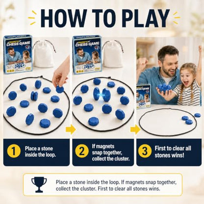 Magnetic Chess Game with Full Size Stones, Blue Magnet Game with String for Kids Adults, 2-4 Player Family Party Travel Camping Board Game, Screen-Free Strategy Puzzle Toy Gift by Sooshoom - color: Blue