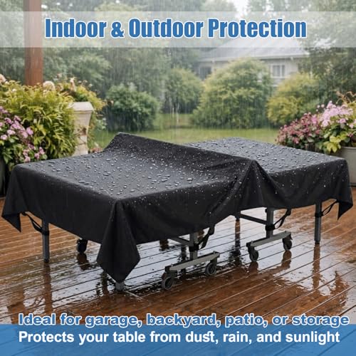 Ping Pong Table Cover 9x5 ft, 600D Waterproof Table Tennis Cover for Outdoor & Indoor Use, Fits Folding or Flat Tables, Windproof Buckles, All-Weather Protection
