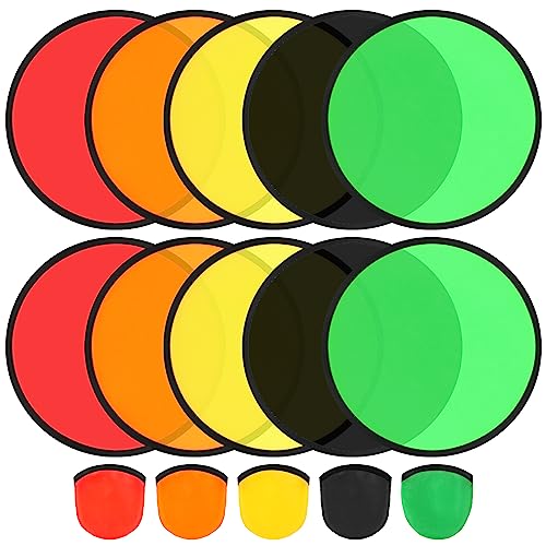 10 PCS Foldable Flying Disc Fans Set with Bag Folding Pocket Beach Flying Disc for Party Favors Summer Outdoor Activity