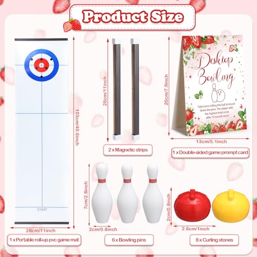 Capoda Tabletop Curling and Bowling Games Baby Shower Game Set Include 8 Curling 6 Bowling 1 Mat 2 Magnetic Strip for Indoor Birthday Bridal Shower Gender Reveal Table Decoration Supplies(Strawberry) - style: Strawberry