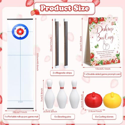 Capoda Tabletop Curling and Bowling Games Baby Shower Game Set Include 8 Curling 6 Bowling 1 Mat 2 Magnetic Strip for Indoor Birthday Bridal Shower Gender Reveal Table Decoration Supplies(Strawberry) - style: Strawberry