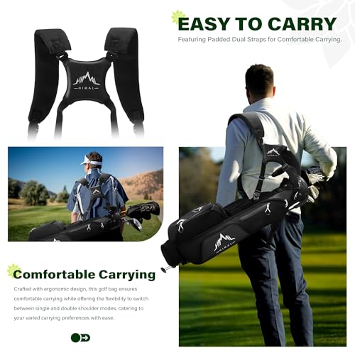 uniHimal Lightweight Par 3 Golf Bag - Small Golf Stand Bag with Dual Shoulder Straps, Cooler Pocket, Dust Cover, Pitch and Putt Bag for Driving Range - color: Black
