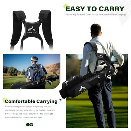 uniHimal Lightweight Par 3 Golf Bag - Small Golf Stand Bag with Dual Shoulder Straps, Cooler Pocket, Dust Cover, Pitch and Putt Bag for Driving Range - color: Black