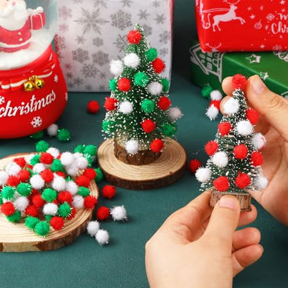 SEPGLITTER 1000 Pcs Christmas Glitter Red Green White Pom Poms for Crafts | 1cm Mini Size, Christmas Sparkle Puff Balls, DIY Crafts Making, Handmade Projects, Xmas Holiday Party Supplies Decoration - style: Glitter Red Green White Style