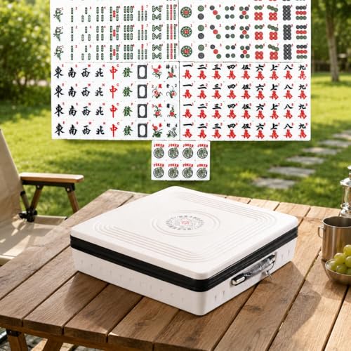Portable Automatic Mahjong Table, Hand-held Mini-Mahjong, Automatic Mahjong, Foldable Mahjong Table w/American&Chinese -Style Magnetic Tiles, for Outdoor & Home Fun (White) - color: A-white&american and Chinese Mahjong Tiles