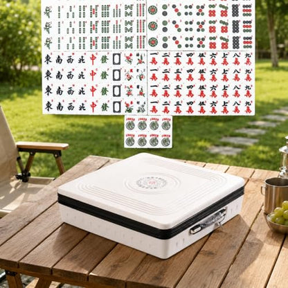 Portable Automatic Mahjong Table, Hand-held Mini-Mahjong, Automatic Mahjong, Foldable Mahjong Table w/American&Chinese -Style Magnetic Tiles, for Outdoor & Home Fun (White) - color: A-white&american and Chinese Mahjong Tiles