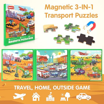 SYNARRY Vehicle Theme Magnetic Puzzles for Toddlers 3-5, 36 Pieces Travel Puzzles for Kids Ages 4-8, Easter Basket Stuffers Gifts for Kids, Car Airplane Road Trip Activities Magnet Games Toy - style: Vehicle