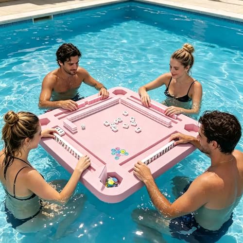 TheClouds Floating Mahjong Table for Pool, 31.5" x 31.5" Waterproof Mahjong Table, Floating Mahjong Board & Game Tray for Hot Tub, Outdoor Party, Card Games, Poker & Scrabble, Pink - color: Pink