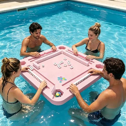 TheClouds Floating Mahjong Table for Pool, 31.5" x 31.5" Waterproof Mahjong Table, Floating Mahjong Board & Game Tray for Hot Tub, Outdoor Party, Card Games, Poker & Scrabble, Pink - color: Pink