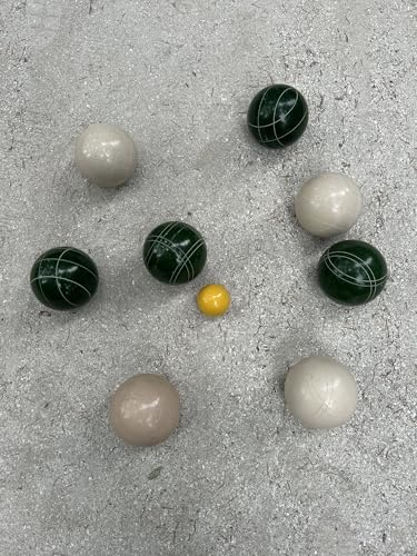 BuyBocceBalls Listing - Made in USA, Premium Quality Official Tournament Bocce Set - 110mm Dark Green and White Balls Nylon Bag; Regulation Size Balls 998 Grams (2 lbs. 3 oz.)