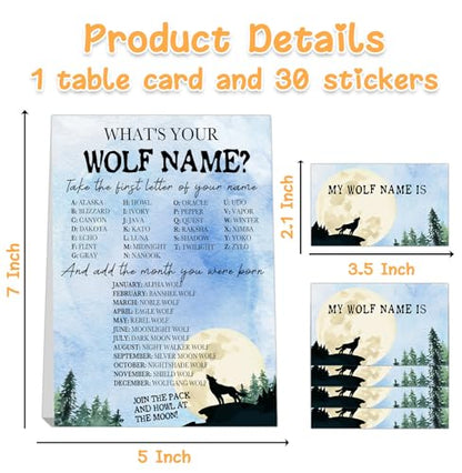 What's Your Wolf Name,1 Game Sign and 30 Name Stickers,Howling Wolf Birthday Party, Holiday Activity, Activity Game for Class Graduation Birthday - style: Wolf