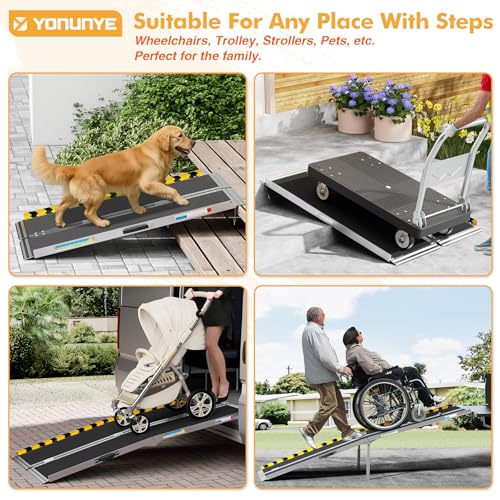 Portable Wheelchair Ramp 4FT, Aluminum Foldable Handicap Ramp, Weight Capacity Up to 600 LBS, Anti-Slip Threshold Ramp for Wheelchairs for Home, Stairs, Steps, Doorways - size: 4FT Using Height 4"-12"