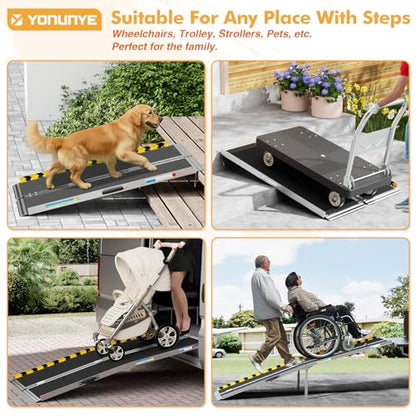 Portable Wheelchair Ramp 4FT, Aluminum Foldable Handicap Ramp, Weight Capacity Up to 600 LBS, Anti-Slip Threshold Ramp for Wheelchairs for Home, Stairs, Steps, Doorways - size: 4FT Using Height 4"-12"