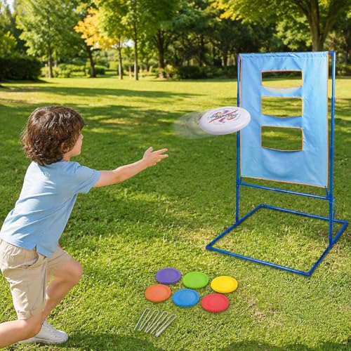 Outdoor Games for Adults Backyard Camping, Toss Game Set, Blue Red, for Family Beach Tailgate - style: 6 soft frisbees (6.4CM) + targ