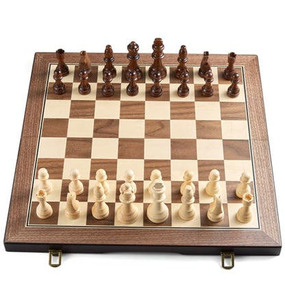 AMEROUS 17'' Magnetic Wooden Chess Set for Adults Kids - with Folding Board, Gift Package, Pieces Storage Slots, Handmade Pieces,Chess Board Game Set for Tournament Professional Beginner - size: 17 inches