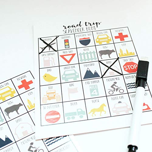 Scavenger Hunt Games for Kids, Set of 20 | Outdoor or Indoor, Road Trip Travel Activities, Includes Dry Erase Marker and Cards, Family Game Night, Variety Pack