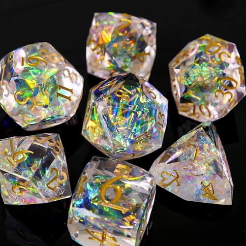 Multifaceted Resin DND Dice Set 7 PCS – Transparent Polyhedral Role Playing Dice for Dungeons & Dragons, Pathfinder, RPG and Tabletop Games - color: Multifaceted -White