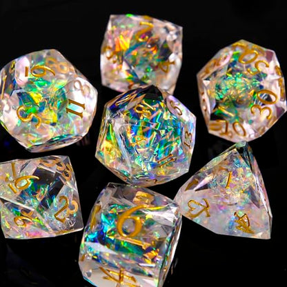 Multifaceted Resin DND Dice Set 7 PCS – Transparent Polyhedral Role Playing Dice for Dungeons & Dragons, Pathfinder, RPG and Tabletop Games - color: Multifaceted -White