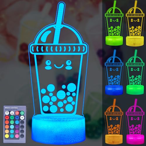 Boba Lamp, Boba Gifts, Boba 3D Night Light with Remote Control, 16 Color Changing, Timer, RGB Flashing Mode, Dimmable - Boba Gifts for Boys & Girls - color: Boba Milk Tea