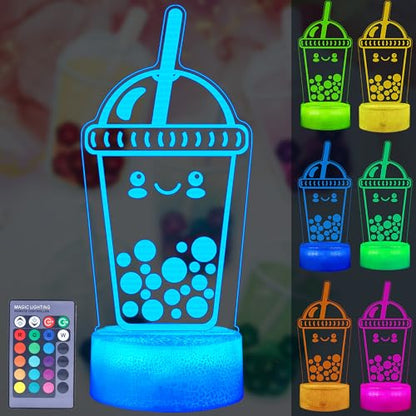 Boba Lamp, Boba Gifts, Boba 3D Night Light with Remote Control, 16 Color Changing, Timer, RGB Flashing Mode, Dimmable - Boba Gifts for Boys & Girls - color: Boba Milk Tea