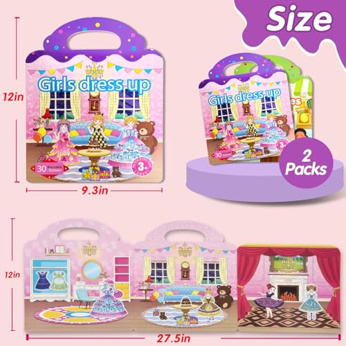 2 Sets Reusable Sticker Book for Kids, Puffy Jelly Stickers for Toddlers, Travel Essentials Craft Activities Toys for Girls Birthday Gifts - Princess, Fruits & Vegetables - color: 2 Sets - Princess Dress Up/Fruits & Vegetables