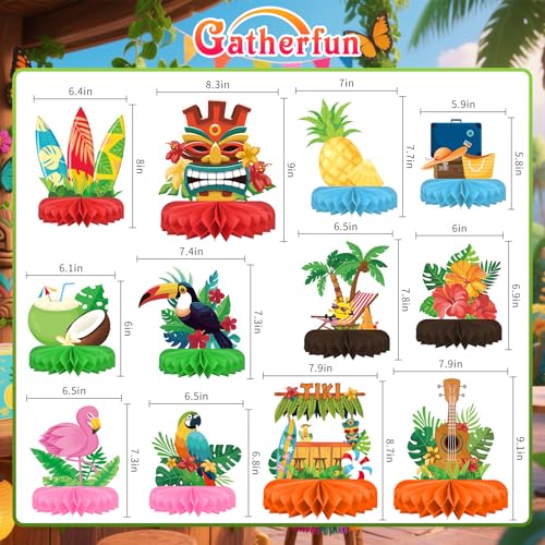 Hawaiian Luau Party Decorations Set: Aloha Theme Table Decoration with Luau Honeycomb Centerpiece for Tiki and Luau Hawaiian Party Supplies - style: TIKI