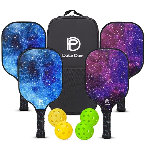 Dulce DOM Pickleball Paddles Set of 2/4 - USAPA Approved, 4 Indoor Outdoor Pickleball Balls, Fiberglass Surface Paddle Racket with Cover Bag, Ideal Training Equipment Gift for Men & Women - color: Blue Purple*4