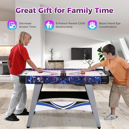 Goplus 54" Air Hockey Table, Hockey Game Table w/LED Scoreboard, Lights, 2 Pucks, 2 Pushers, Powerful 12V Motor, Indoor Powered Arcade Style Table for Kids Adults, Game Room, Home, Office