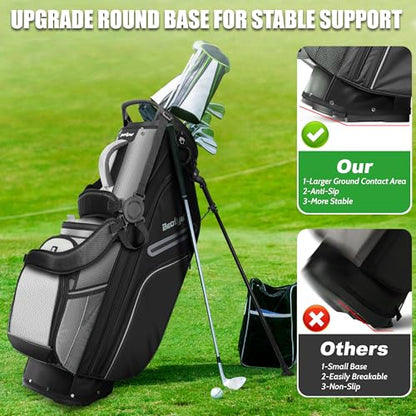 14 Way Full Length Dividers Golf Stand Bag, Lightweight Golf Bag with Stand for Men and Women Golf Club Carry Bag with Dual Strap & Rain Cover - color: Black Green