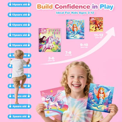 3PCS Paint by Sticker Book for Kids Ages 4-8 - Sticker by Number Activity Books with Stories | Travel Airplane Car Toys, Screen-Free Puzzle Easter Craft Gift for Girls Ages 3-5 4-6 6-8 - color: Style-3-3pcs