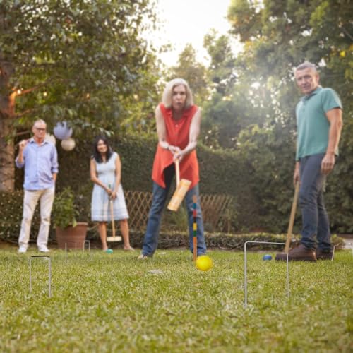 Relaxdays Croquet Game Wooden Set of 8 Adults Outdoor Indoor Garden Park Travel Bag Mallet Multicolor Wood 76x13x3cm