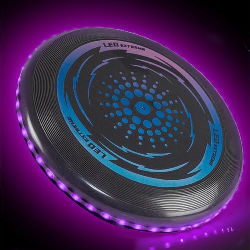 Toysery LED Light Up Fresbee - Glow in The Dark Fresbee for Kids and Adults, Flying Disc Adventure for Day and Night - Easy to Use Ideal for Camping Game - color: Purple