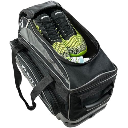 Pyramid Path Premium Deluxe 2 Ball Double Roller Bowling Bag With Large Separate Shoe Compartment (Up To US Mens Size 15) and Oversized Accessory Pocket, Retractable Locking Handle - Extends to 37" - color: Silver